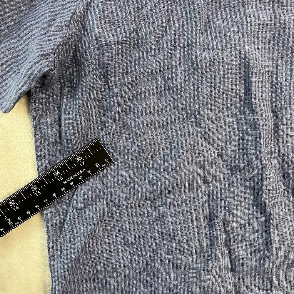 Banana Republic Standard Shirt Mens L Blue Striped 100% Linen Short Sleeve